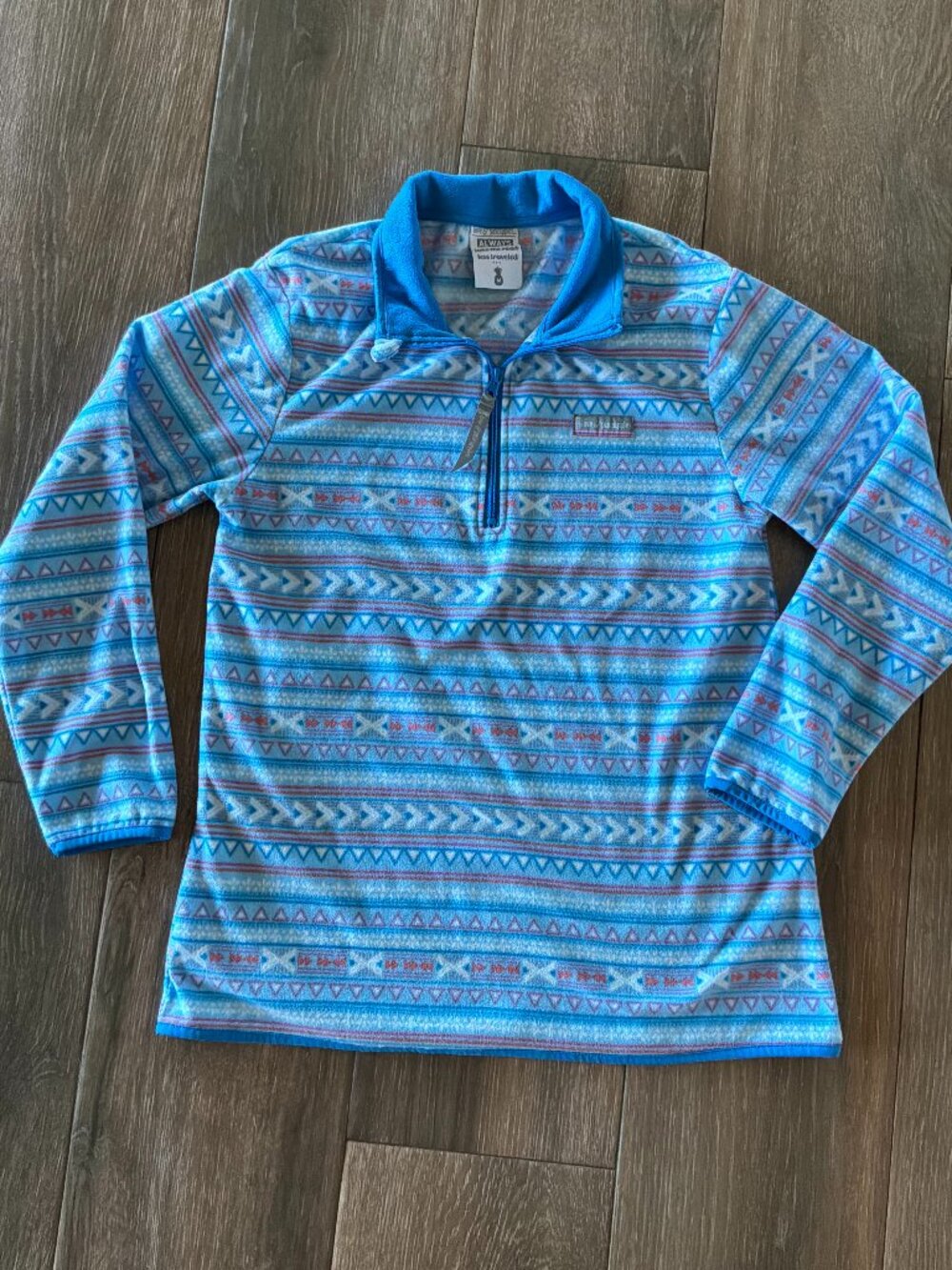 Love & Pineapples women's quaterzip blue patterned polar fleece size medium